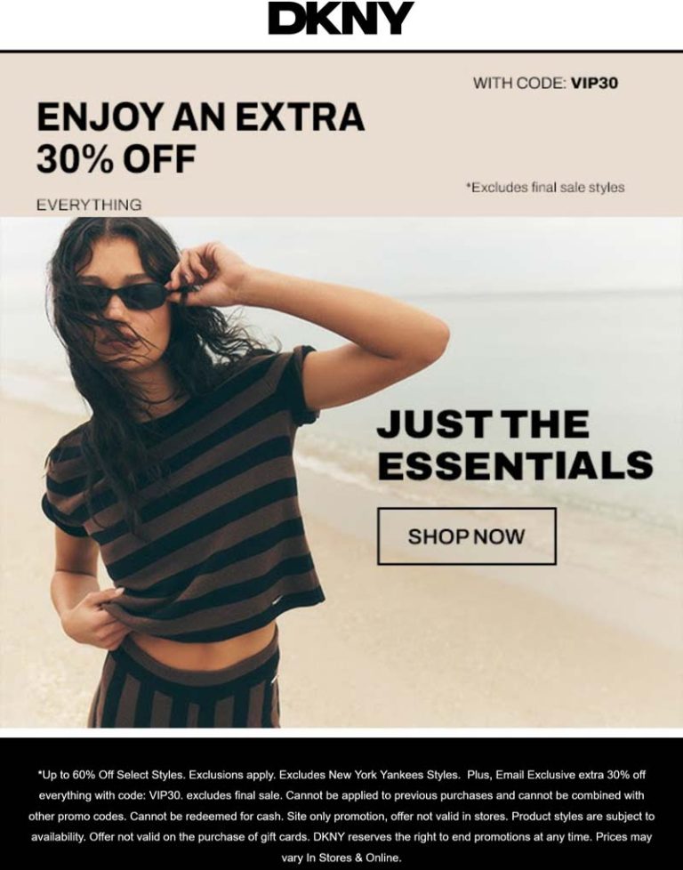 Extra 30% off at DKNY via promo code VIP30