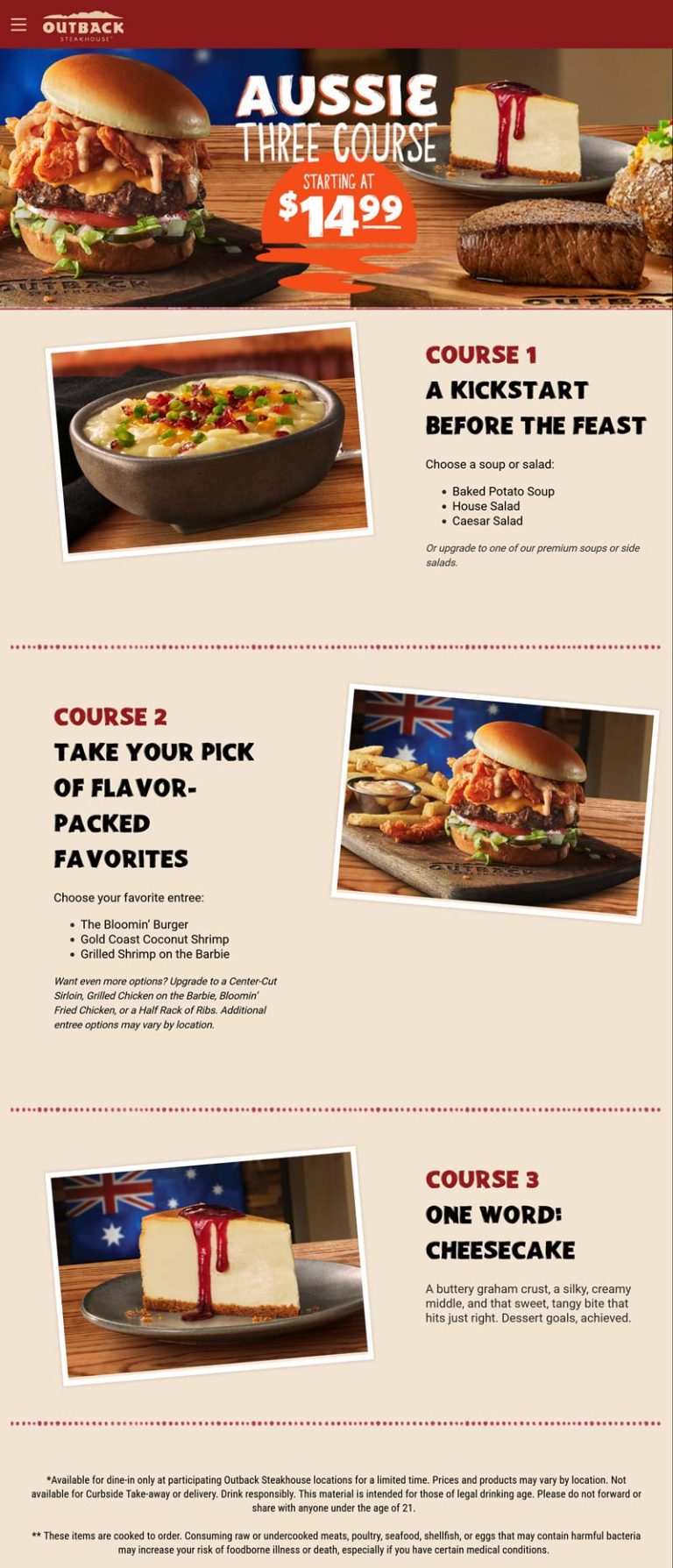 3-course meal = $15 today at Outback Steakhouse