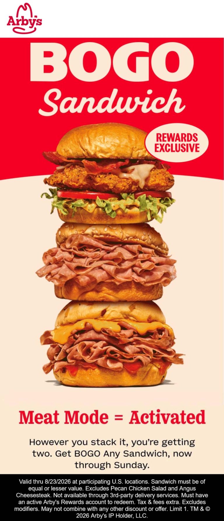 Second sandwich free at Arbys