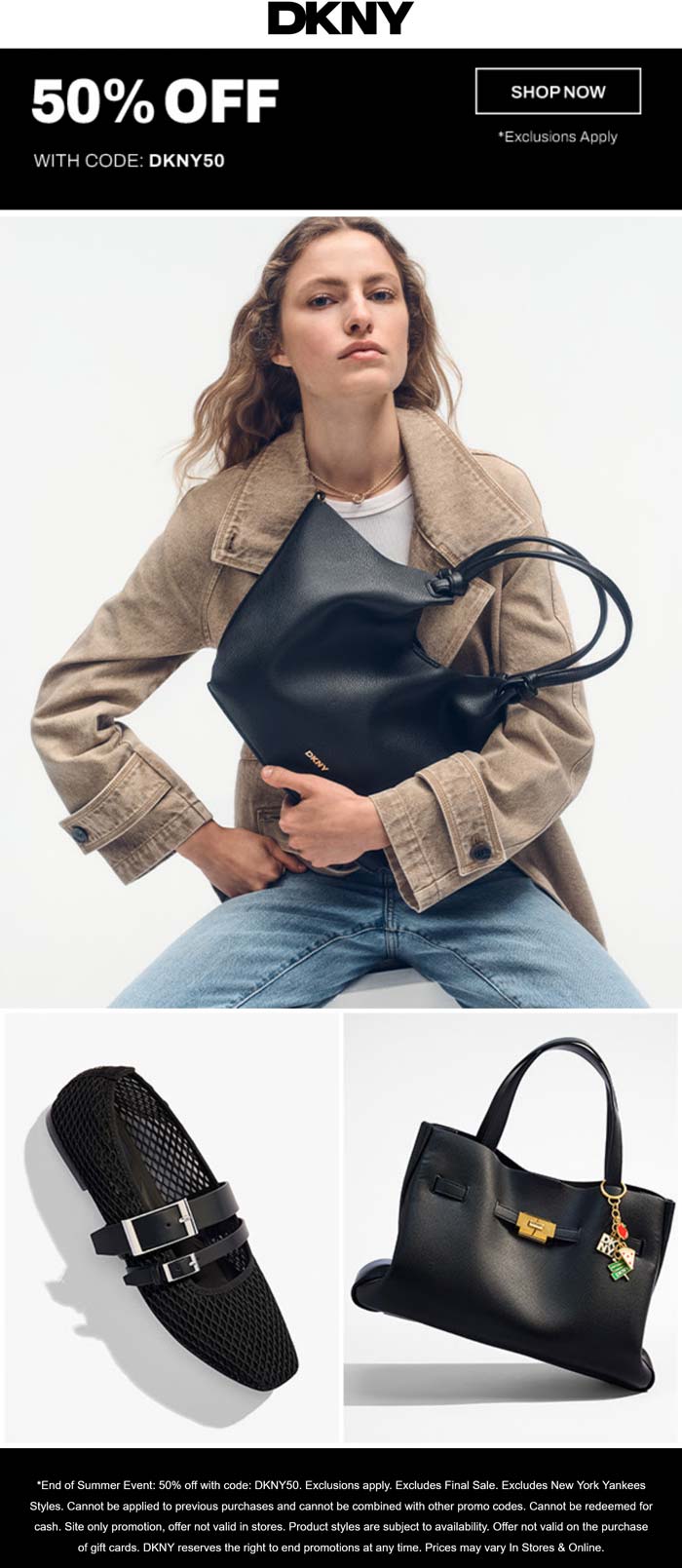 50% off summer at DKNY via promo code DKNY50