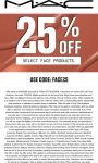 25% off face products online at MAC Cosmetics via promo code FACE25 #mac