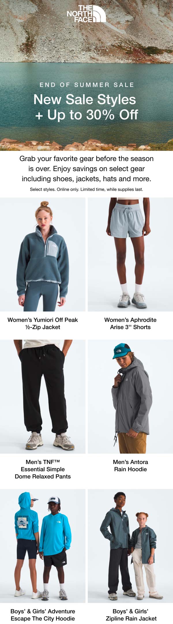20-30% off summer items at The North Face