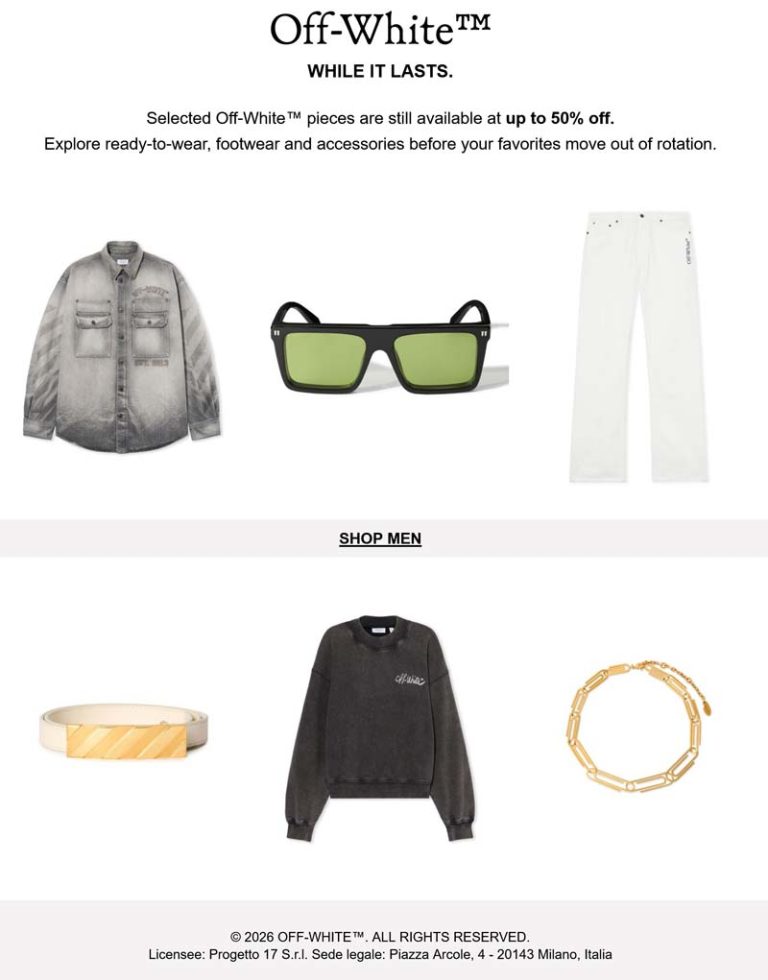 Summer gear is 30-50% off at Off-White