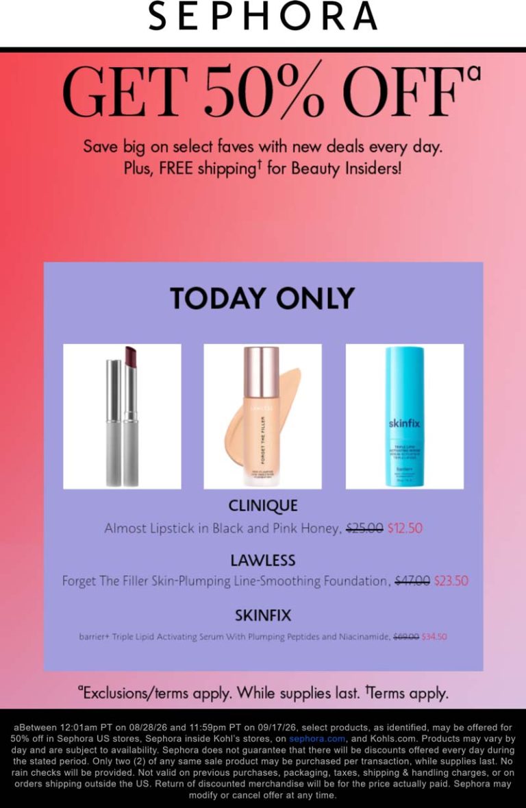 Various items 50% off today at Sephora