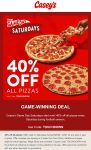 40% off pizzas today at Caseys via promo code TOUCHDOWN #caseys 40% off pizzas today at Caseys via promo code TOUCHDOWN #caseys