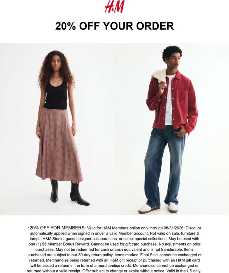 H&M coupon: 20% off via login at H&M