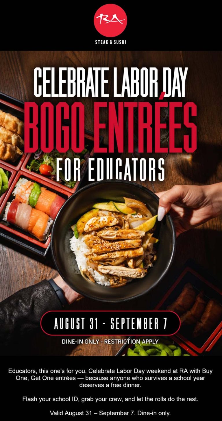 Teachers enjoy second entree free at RA steak & sushi