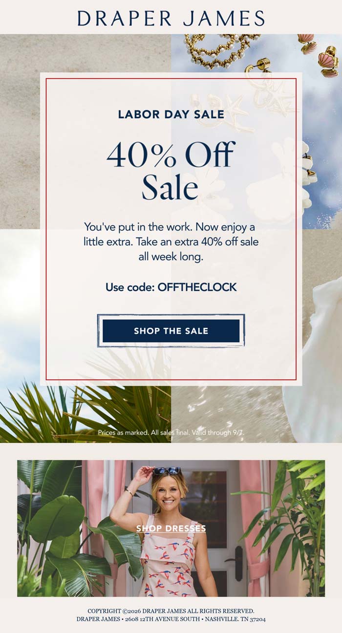 40% off at Draper James via promo code OFFTHECLOCK