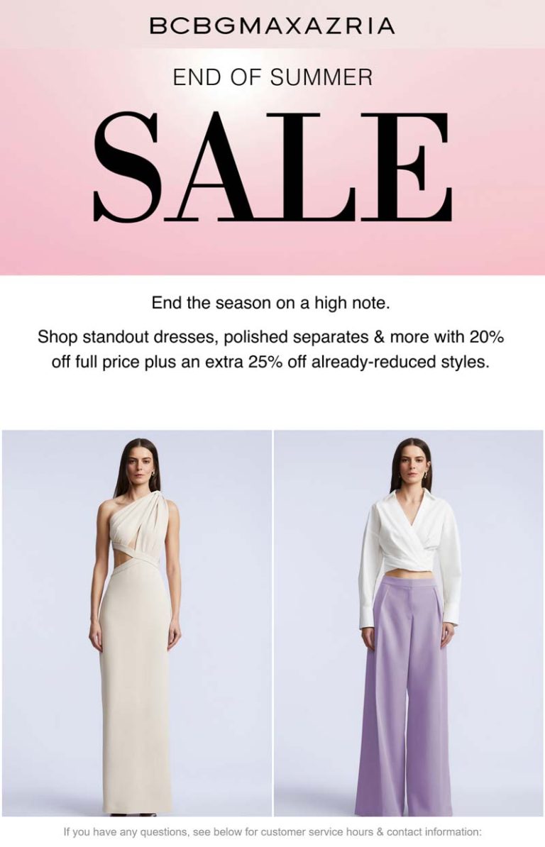 Extra 20-25% off summer items at BCBGMAXAZRIA