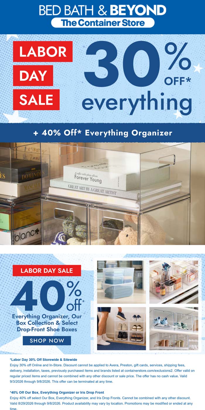 30% off everything at The Container Store, ditto online
