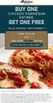 Second chicken parmesan free today at Macaroni Grill #macaronigrill