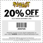 20% off a single item today at Spirt Halloween, or online via promo code TAKE20 #spirthalloween 20% off a single item today at Spirt Halloween, or online via promo code TAKE20 #spirthalloween