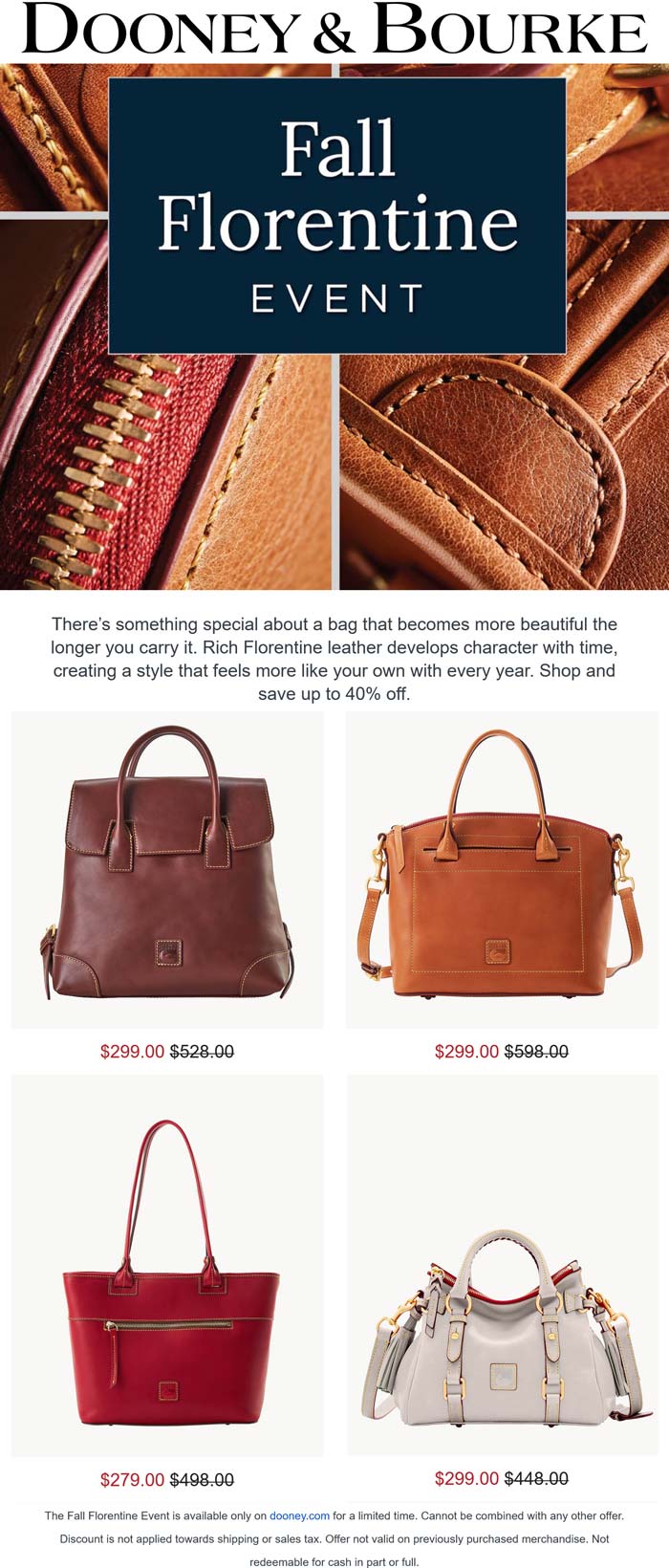 Dooney & Bourke coupon: 40% off florentine bags online at Dooney & Bourke