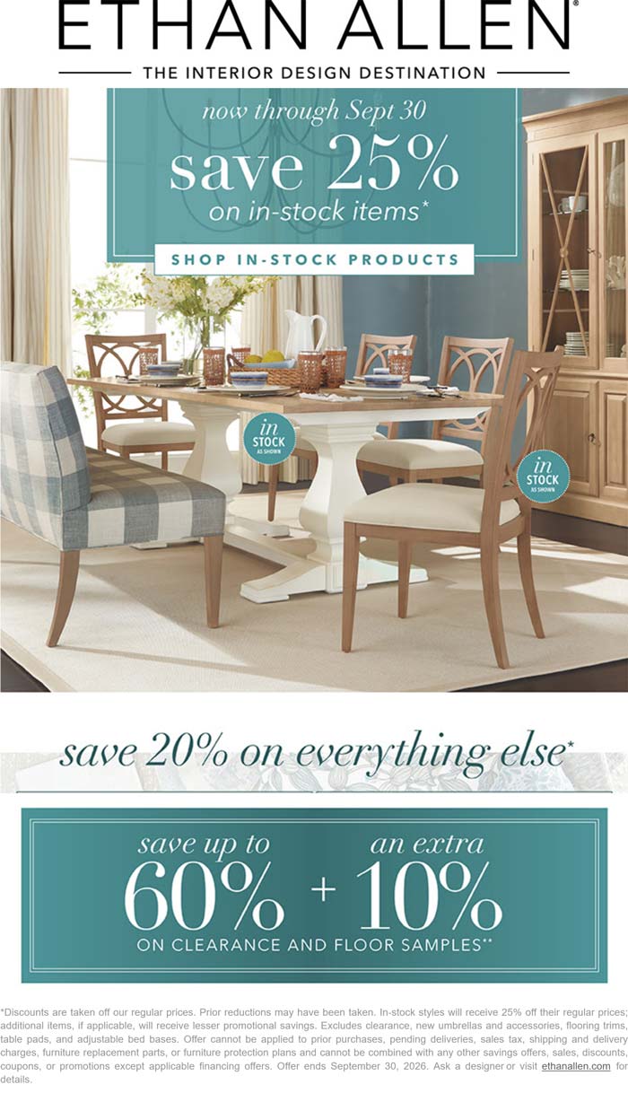 20-25% off everything at Ethan Allen