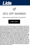 25% off today at Lids via promo code LIDS25 #lids
