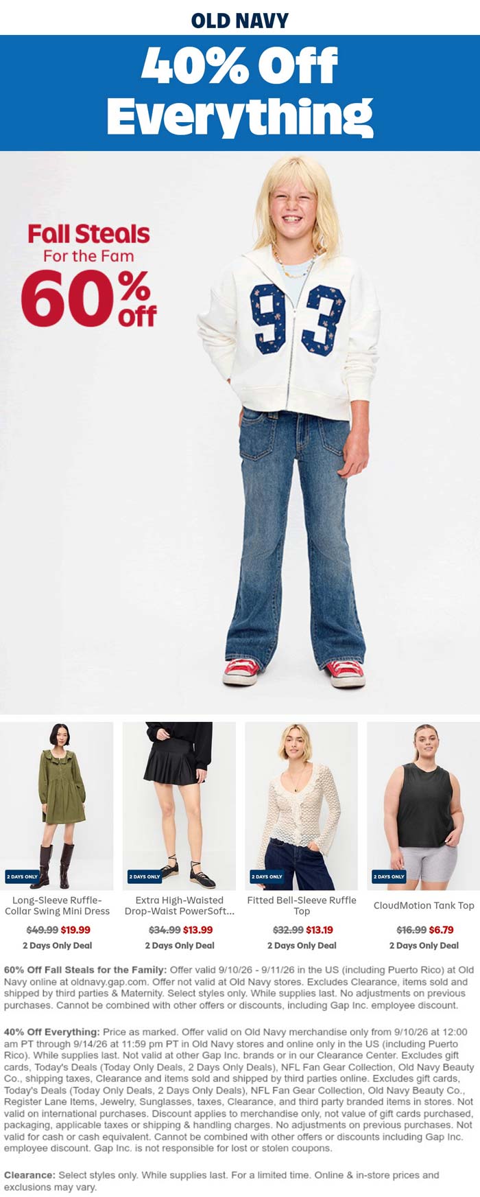 40-60% off everything online at Old Navy