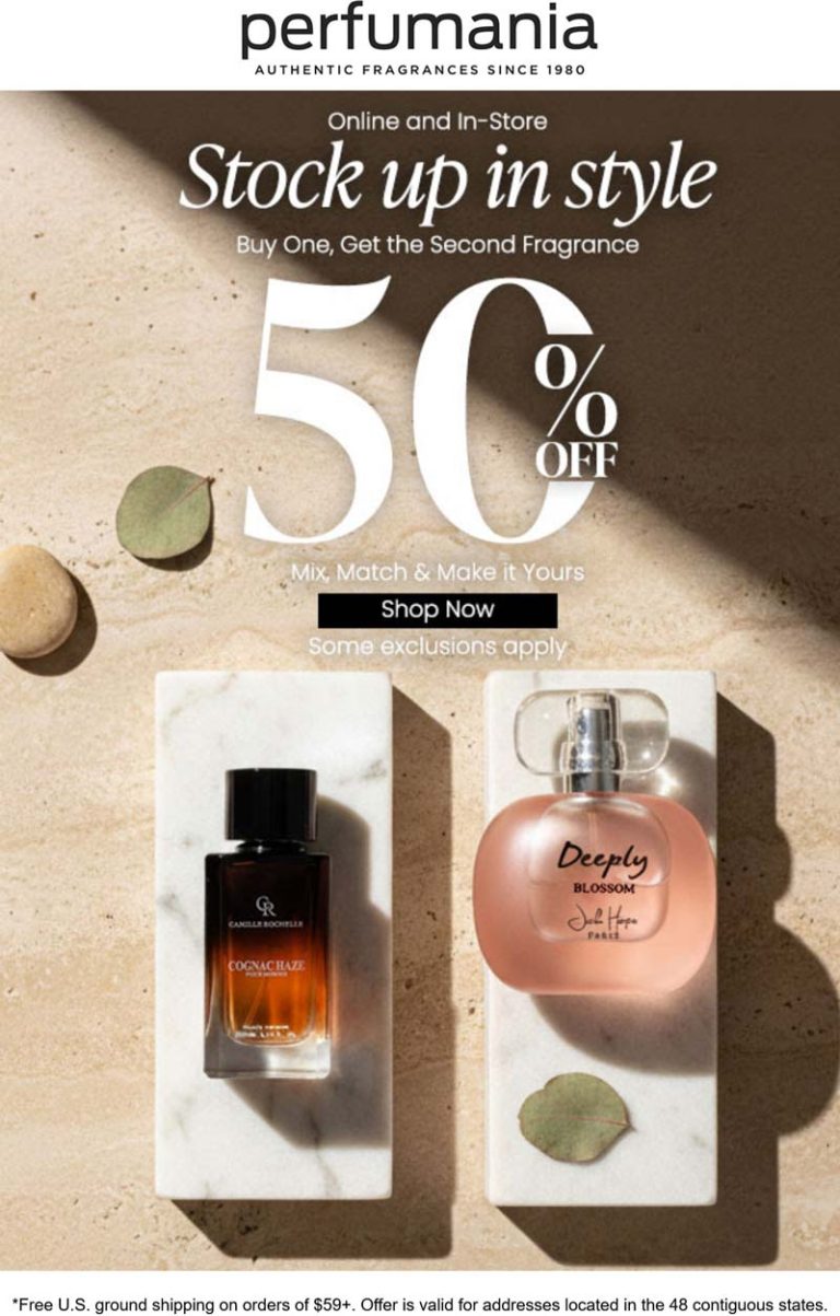Second fragrance 50% off at Perfumania, ditto online