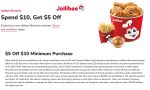 $5 off $10 via login at Jollibee restaurants #jollibee