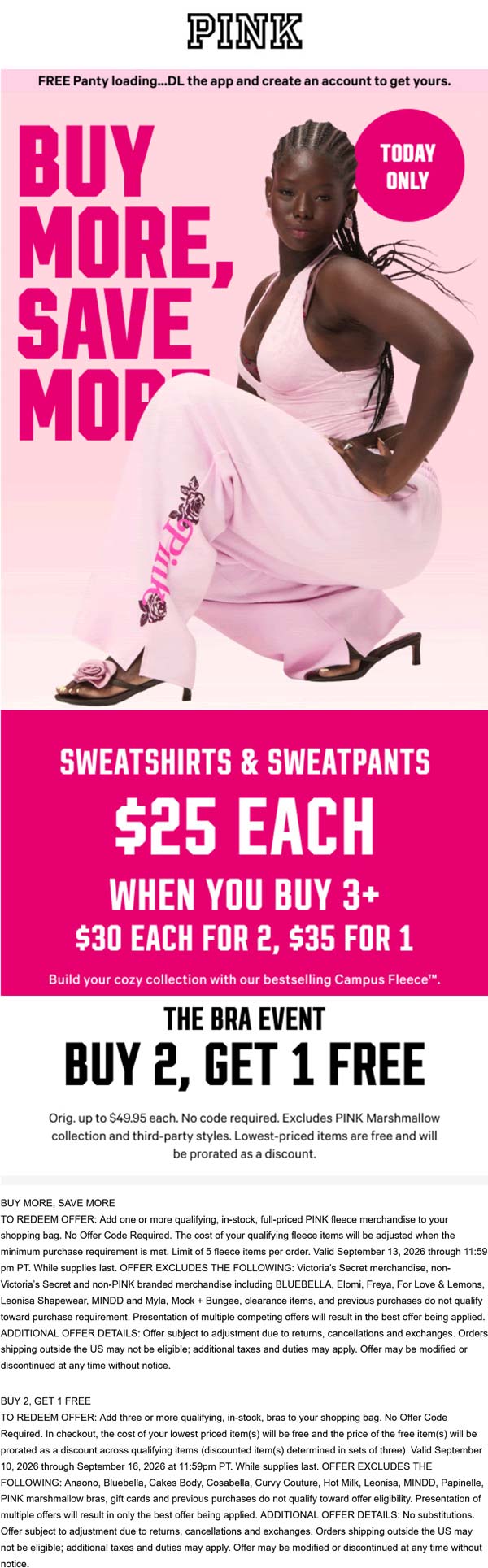 3 sweats for $75 & more today at PINK