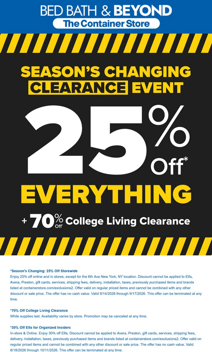 Bed Bath & Beyond coupon: 25% off everything today at Bed Bath & Beyond
