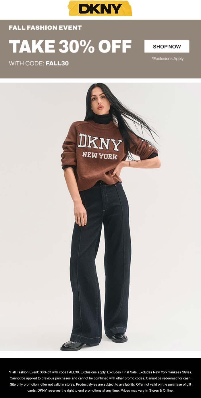 30% off at DKNY via promo code FALL30