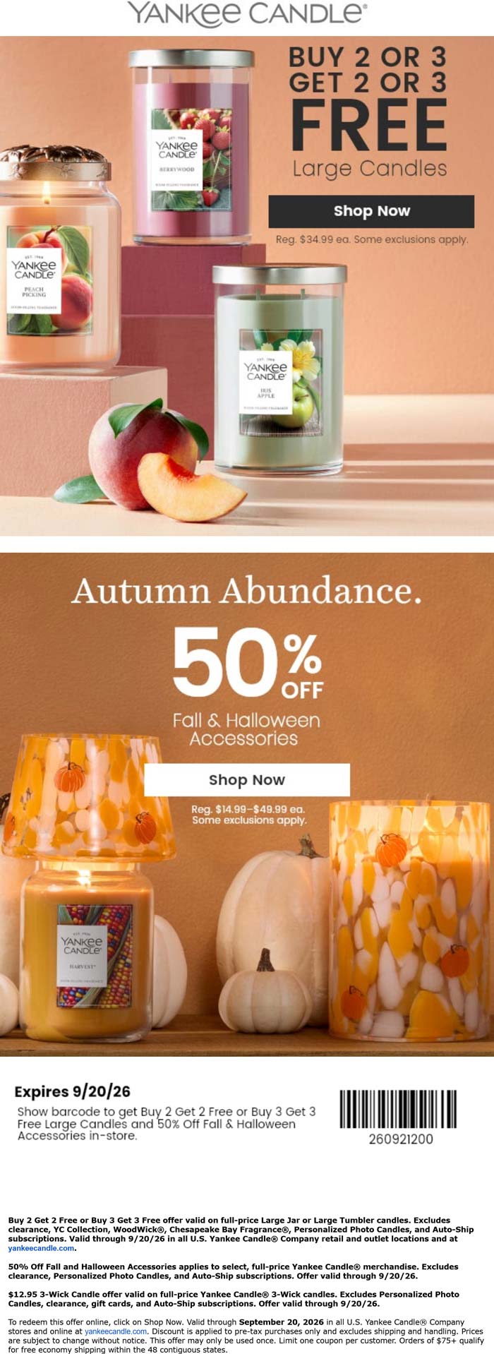 Second 2 or 3 candles free at Yankee Candle, ditto online