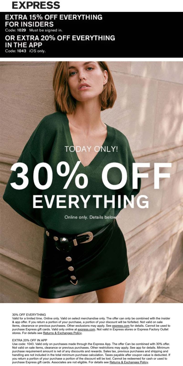 30% off everything & more today at Express