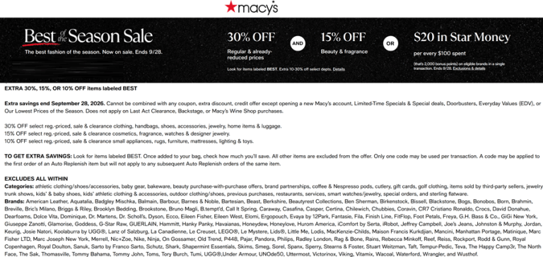 30% off regular & sale items at Macys