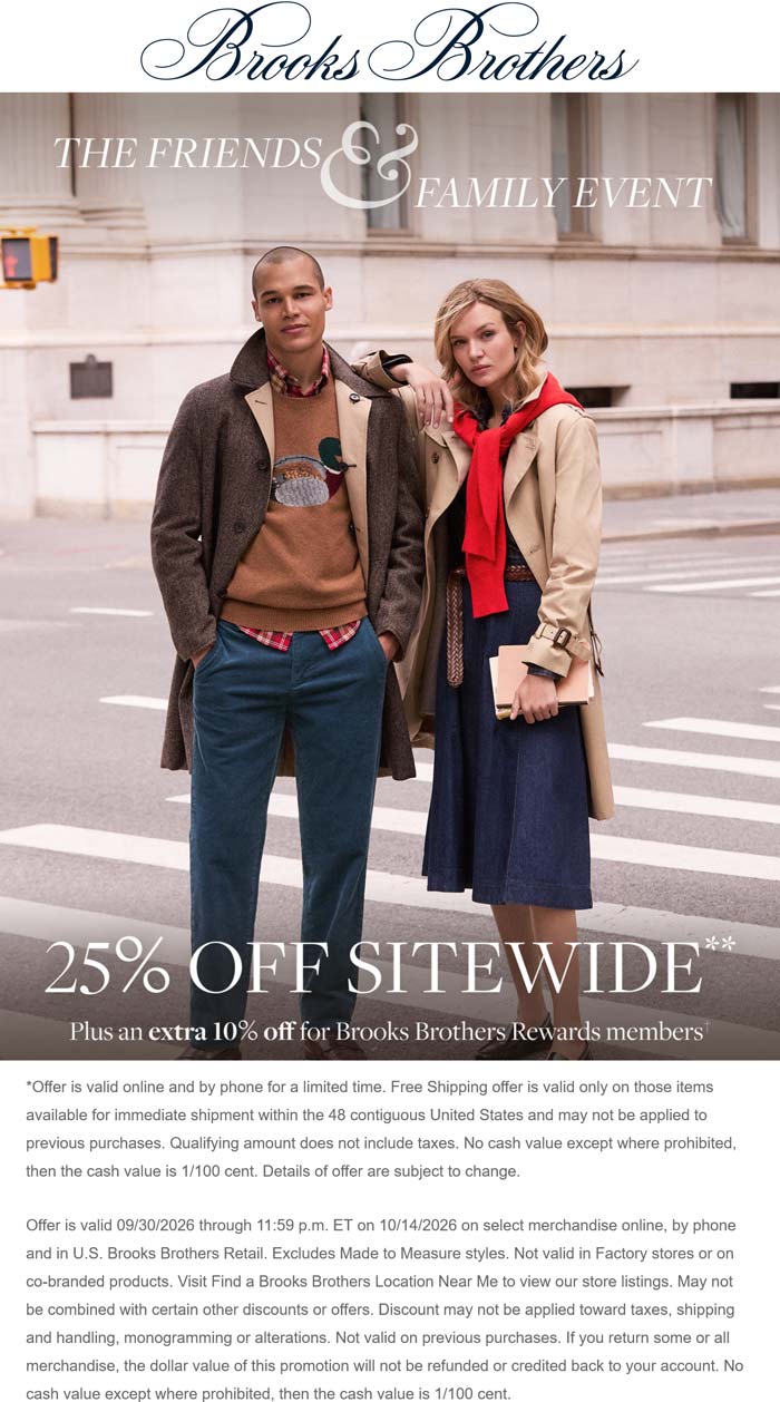 25% off everything online at Brooks Brothers