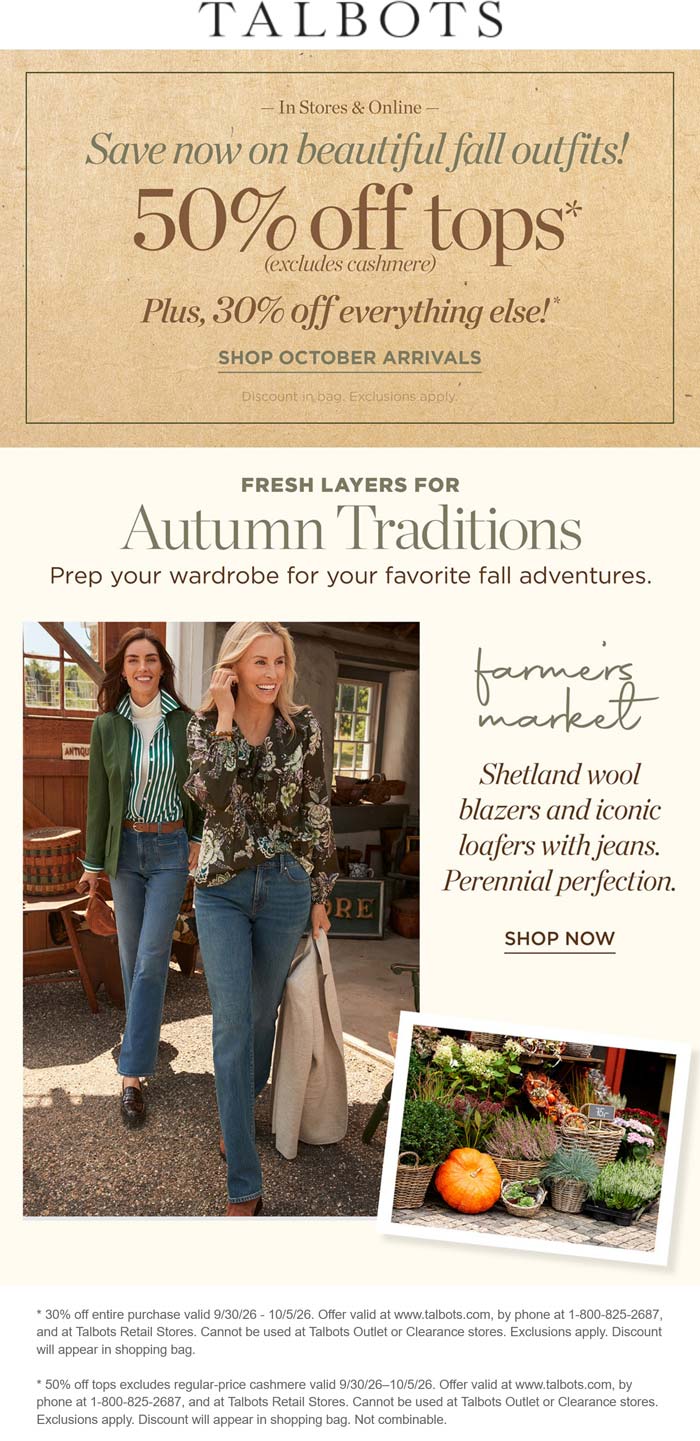 30-50% off everything at Talbots