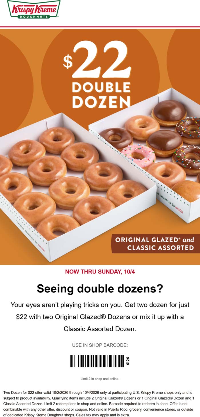 Double dozen doughnuts = $22 at Krispy Kreme