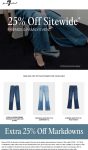 25% off everything at 7 For All Mankind, ditto online #7forallmankind