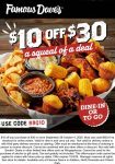 $10 off $30 at Famous Daves via promo code BBQ10 #famousdaves