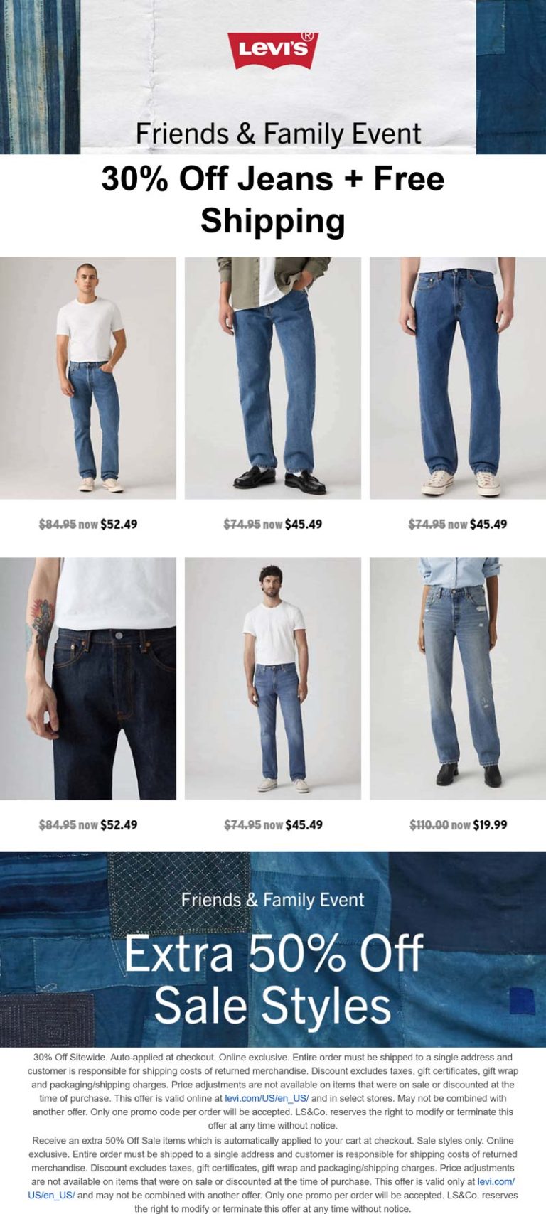 30% off jeans & extra 50% off sale styles at Levis