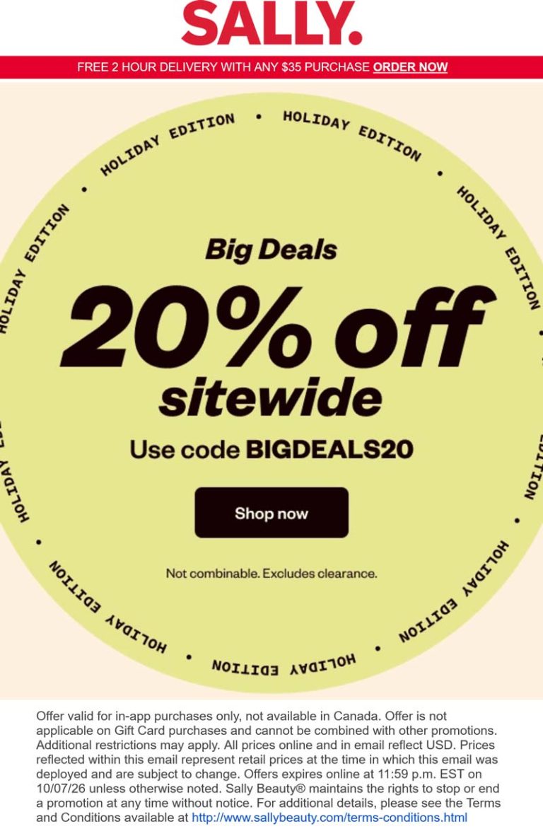 20% off at Sally Beauty via promo code BIGDEALS20