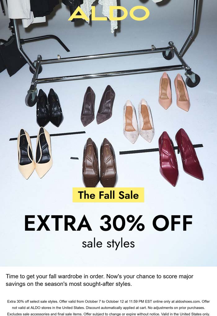 Extra 30% off sale styles online at ALDO