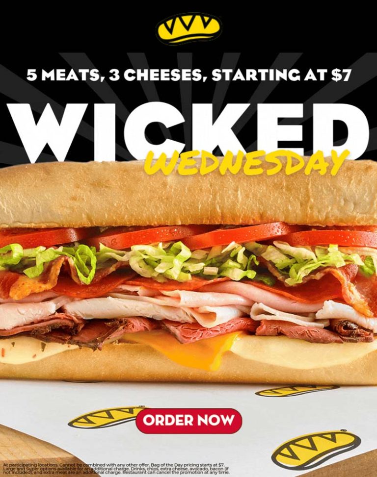 5 meat 3 cheese wicked sandwich = $7 today at Which Wich