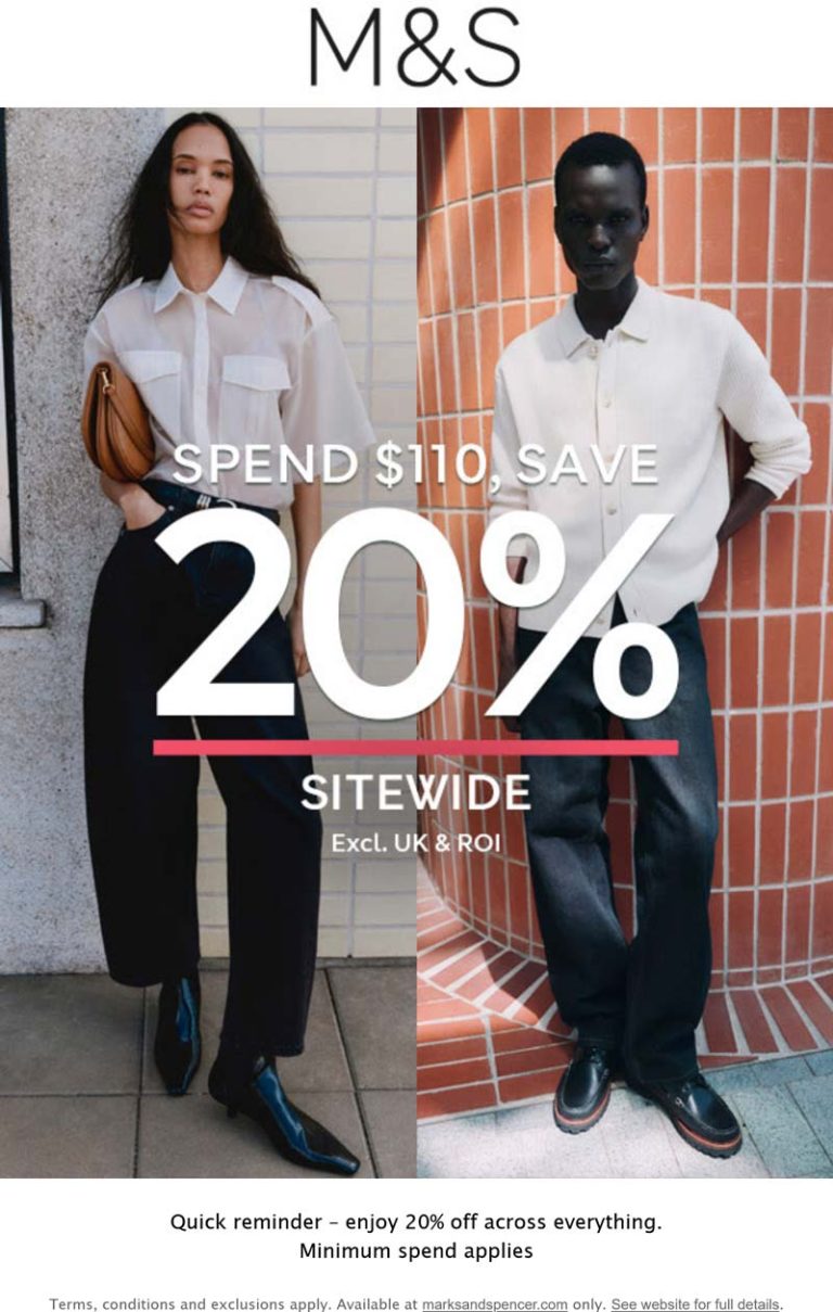 20% off $110+ at Marks and Spencer