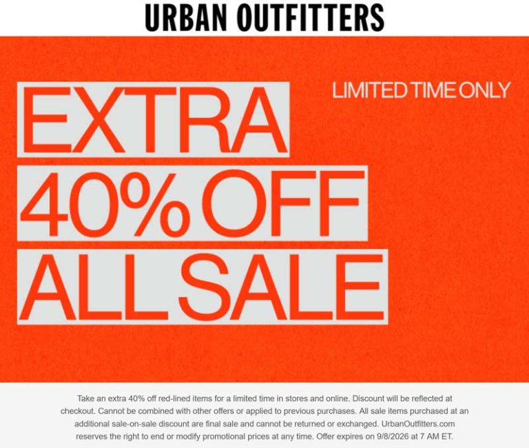 Extra 40% off sale items at Urban Outfitters