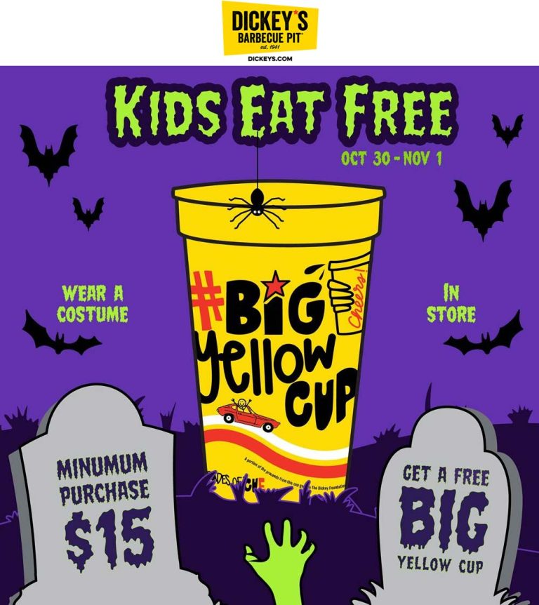 Kids eat free halloween weekend at Dickeys Barbecue Pit