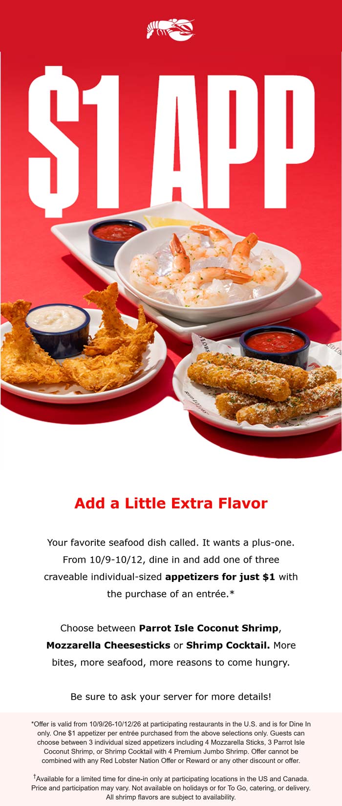 $1 appetizer at Red Lobster