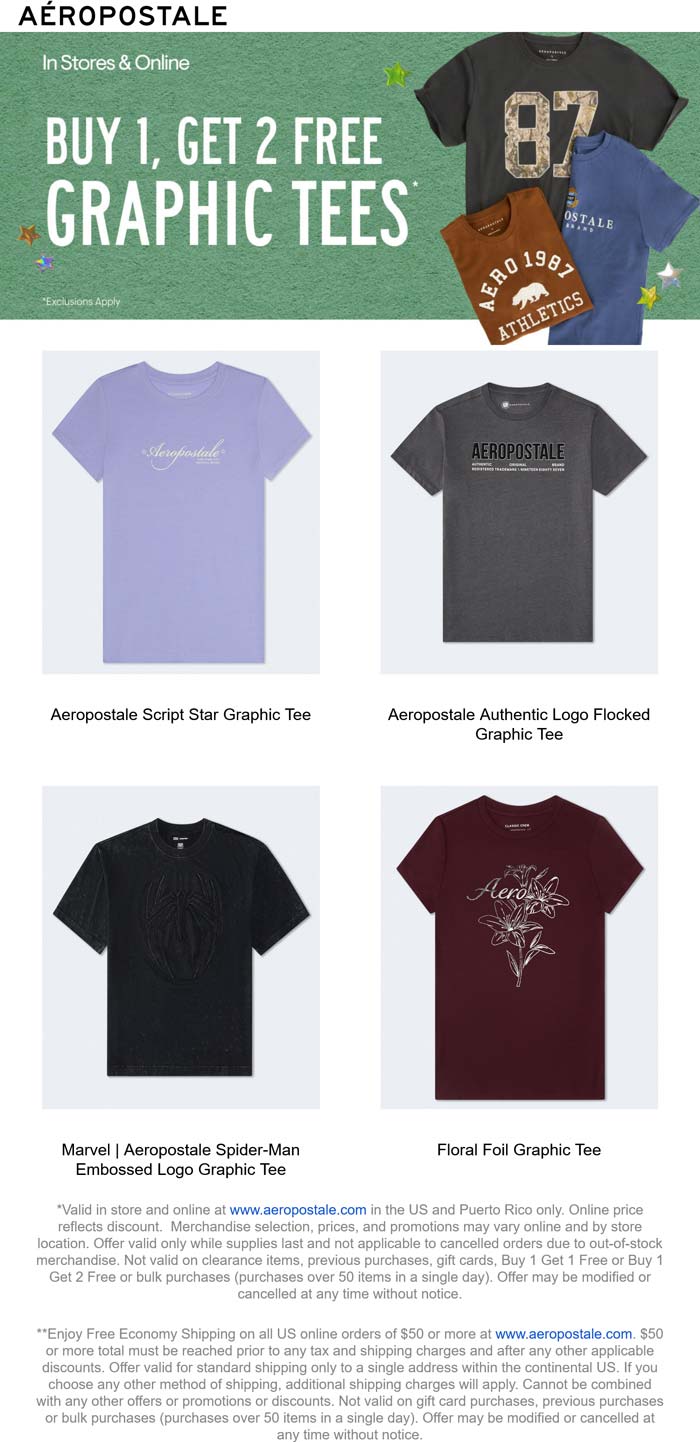 3-for-1 graphic tees at Aeropostale