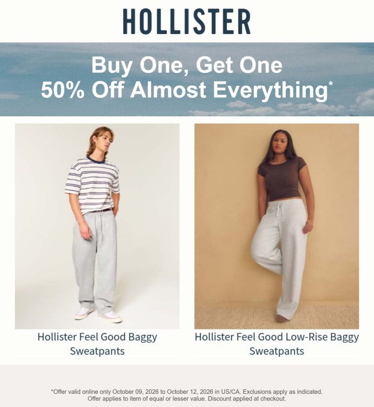 Second item 50% off online at Hollister