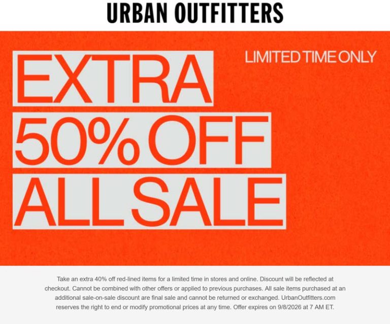 Extra 50% off sale items at Urban Outfitters