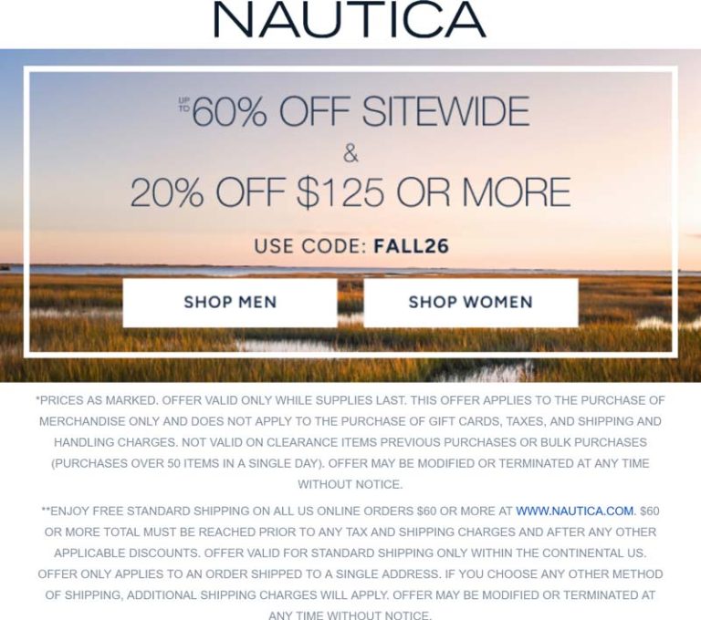 60% off everything & more at Nautica via promo code FALL26