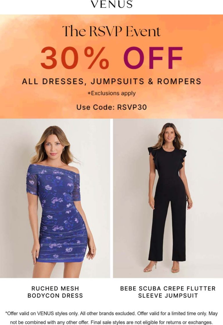 30% off at Venus via promo code RSVP30