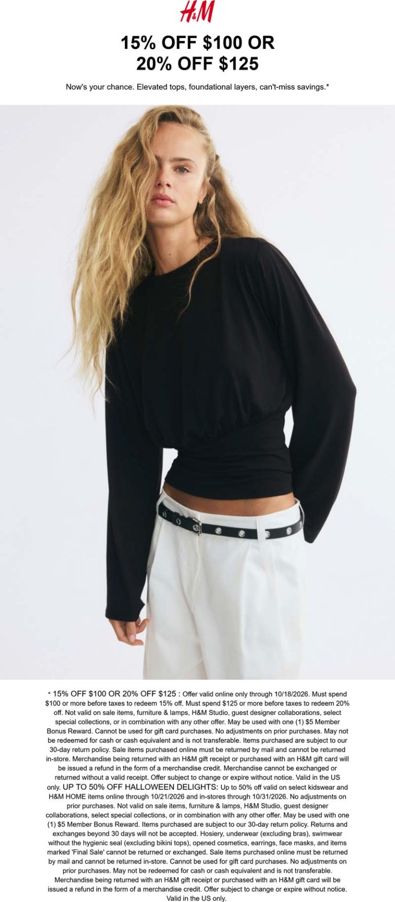 H&M coupon: 15-20% off $100+ today at H&M