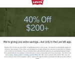40% off $200 via mobile today at Levis #levis