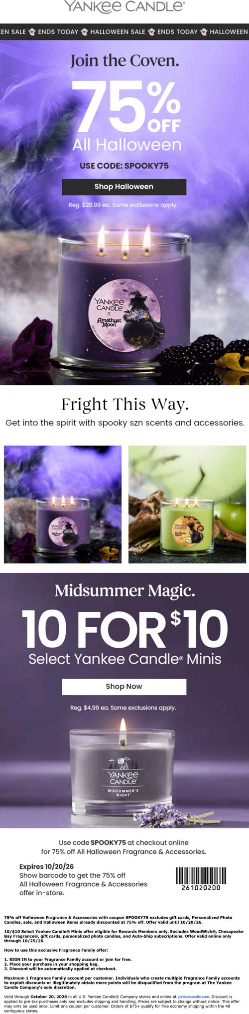 75% off halloween & more today at Yankee Candle