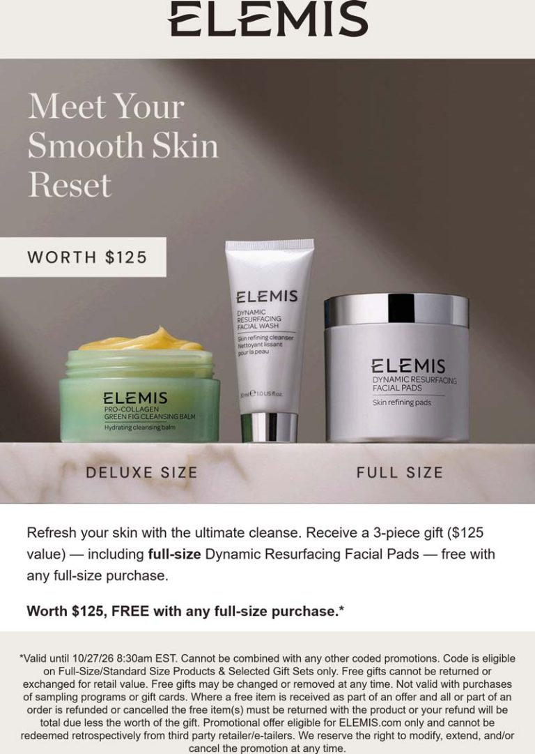 $125 set free with any full size at ELEMIS